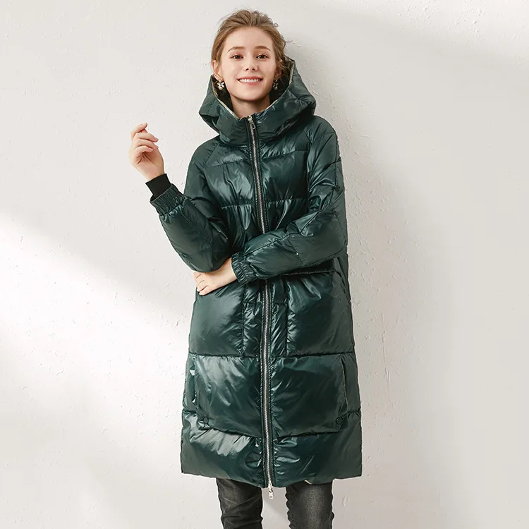 winters down jacket long down jacket dress spot in Europe and the United States reversible white duck down clothing