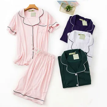 

Turn-Down Collar Casual Homewear for Women Summer 100% Modal Home Clothes Female Pajamas Set with Shorts Summer Modal Home Suit