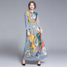 Vestido de pasarela de diseñador de marca 2019 para mujer otoño vestido camisa letras C estampado de caballos carro Guerrero Floral manga larga Maxi vestidos