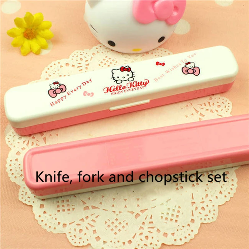 Kawaii Cute Cat Stainless Steel Dinnerware Kitchen Supplies Chopsticks Utensil Flatware Spoon Fork For Kids Children 3PCS/Set 1p