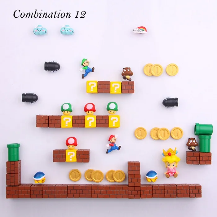 Combination 12 3D Супер Марио Bros магниты на холодильник магнит стикер сообщений мультфильм игровой мультфильм 3D лед коробка Пастер ледяная коробка стикер - Цвет: Combination 12