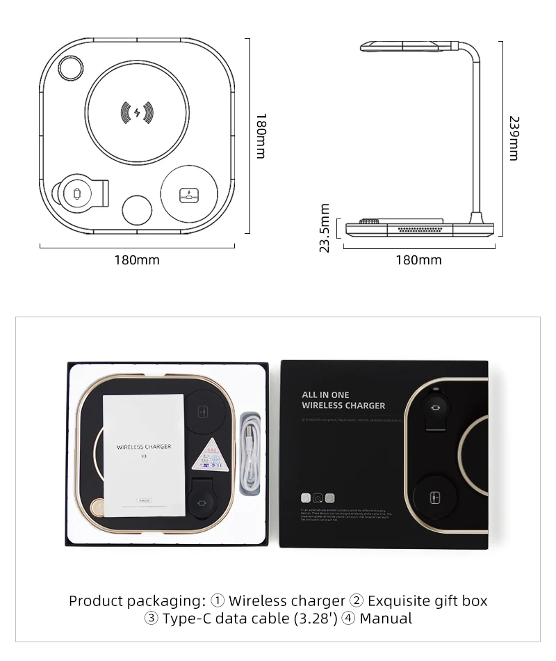 ipad wireless charging 15W LED Desk Lamp Wireless Charger For iPhone 13 Samsung Fast Wireless Charging Dock For Apple Watch Airpods Charge Station New wireless car charger