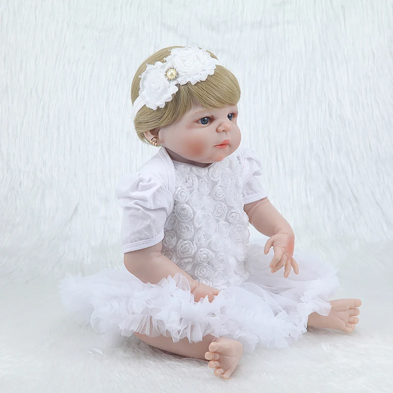 55 см Reborn Baby Doll игрушка мягкая силиконовая белая пачка платье принцессы ткань тело короткие волосы Реалистичная кукла для малышей Подарки для детей
