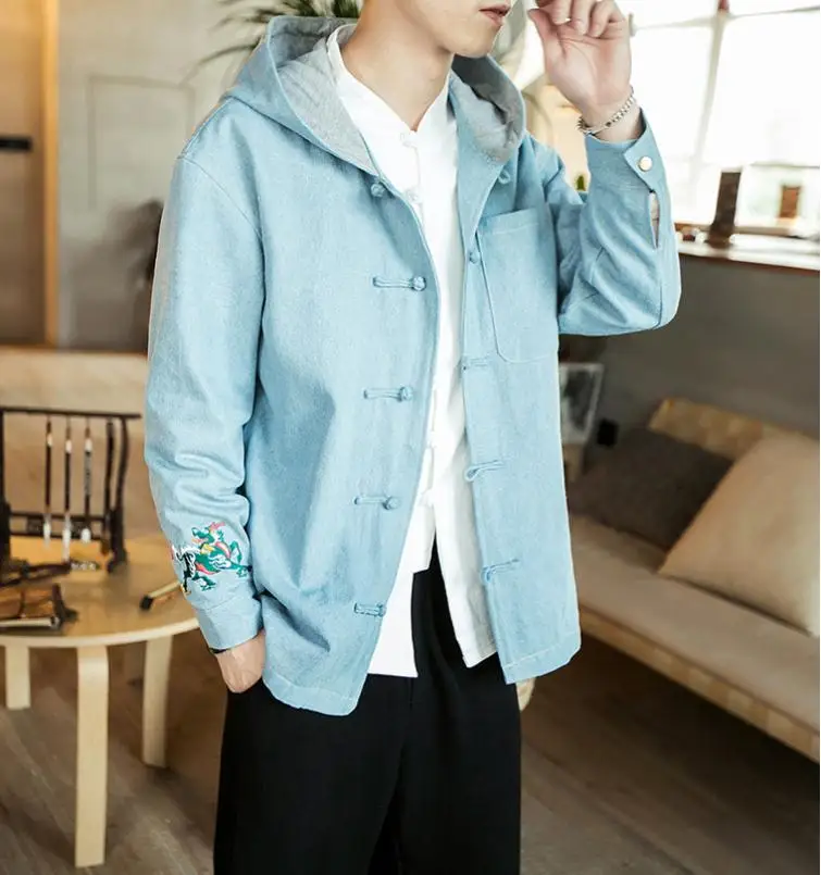 

2019 Men Bomber Jackets Mens Kirin Embroidery Hooded Jackets Coats Male Chinese Fashions Loose Autumn Windbreaker