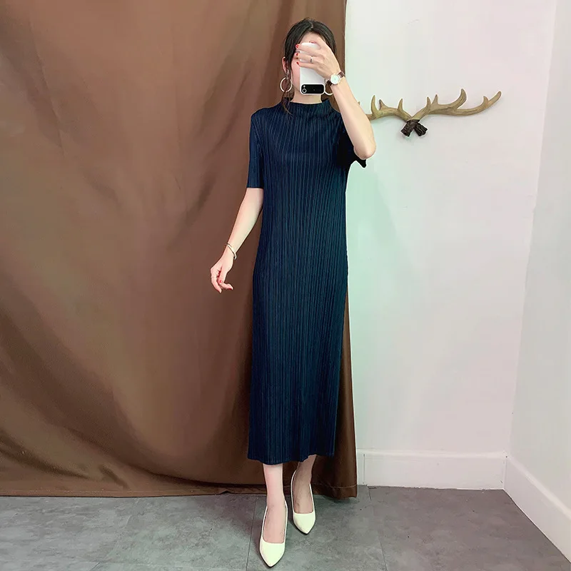 Специальное предложение Miyake плиссированное платье средней длины для похудения элегантная плиссированная Осенняя базовая юбка большой размер Женская
