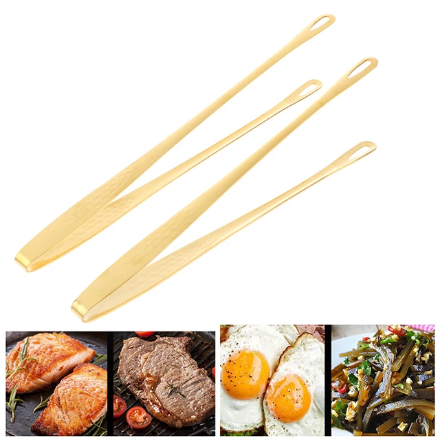 Arany Rozsdamentes Acél Fogófogók Hosszú Fogantyú Nem Csúszás Nélküli Grillező Fogók Steak