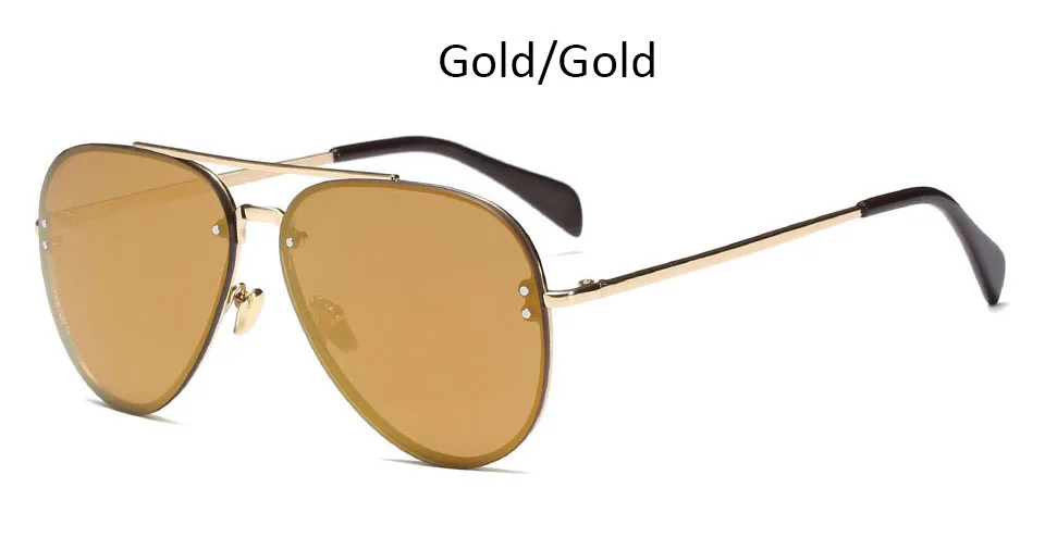 Gold Gold Зеркальные Солнцезащитные очки для женщин, золотые, модные, брендовые, розовые, женские солнцезащитные очки, Ретро стиль, без оправы, сплав, мужские солнцезащитные очки oculos - Цвет линз: Gold Gold