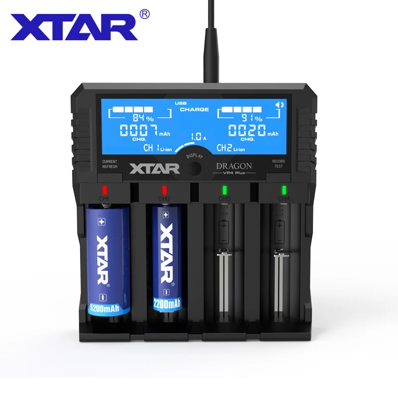 XTAR VP4 PLUS XTAR DRAGON VP4PLUS, зарядное устройство, чехол-адаптер, автомобильное зарядное устройство с ЖК-дисплеем, умная быстрая зарядка, зарядное устройство 18650 21700 - Цвет: XTAR VP4 PLUS