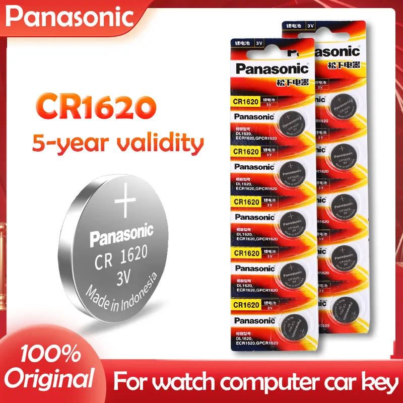 PANASONIC-batería de litio para reloj con calculadora, juguetes de Control remoto, botón, pila de moneda, 100% Original, CR1620 CR 1620, 3V, 10 Uds.