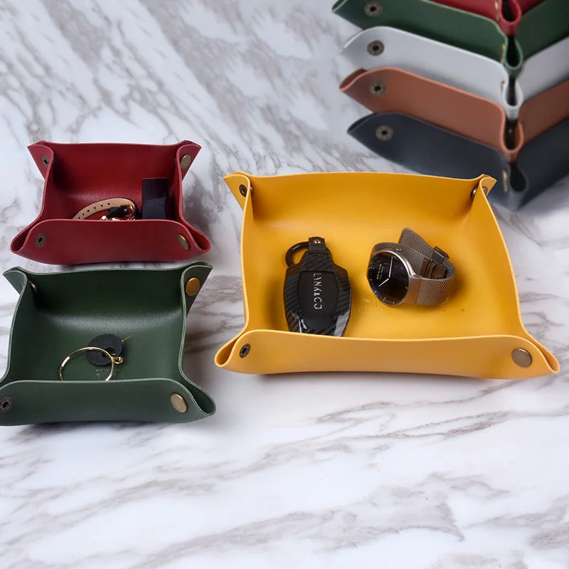 JINSERTA Dice PU Leather Folding Tray Collapsible Dice Rolling Tray Phone Wallet Key Coins Trinket Trays Sundries Storage Box