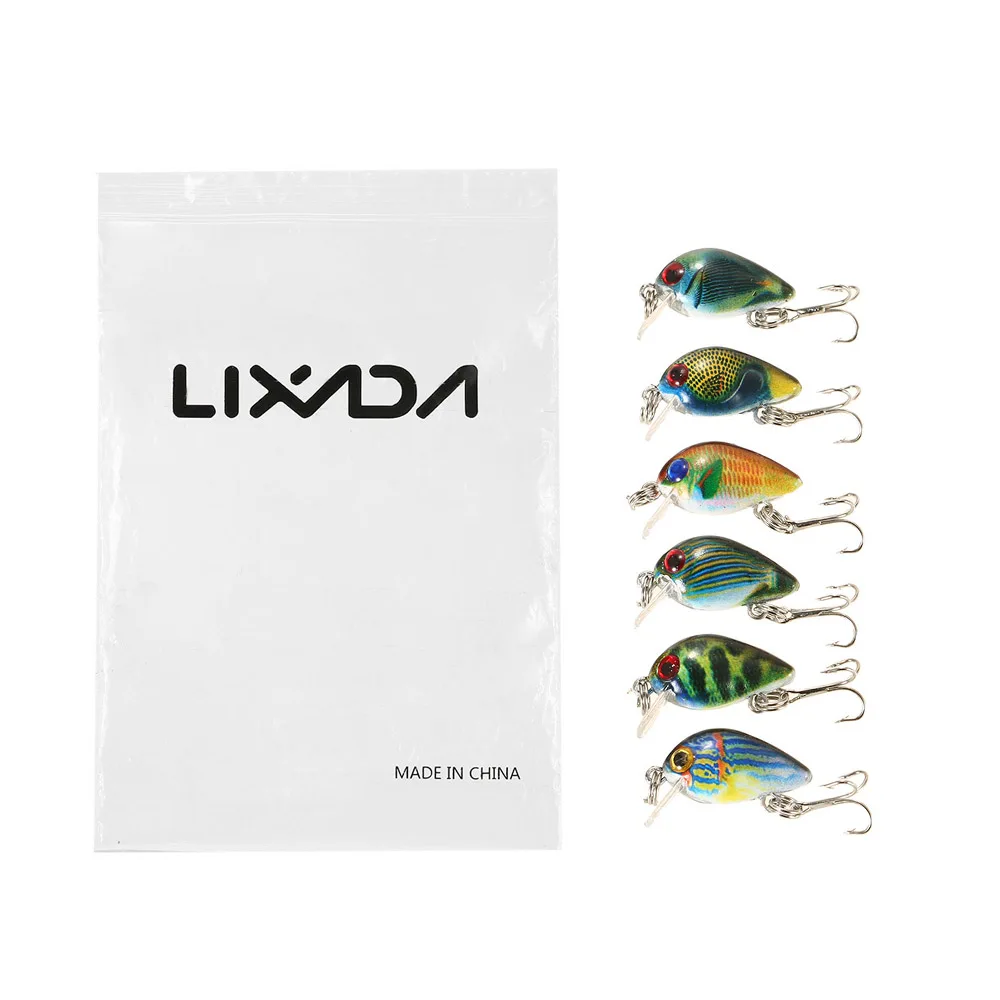 6 PCS Fishing Lure Set 2.5cm / 2.7g Mini Crank Bait Set Plastic Bait Artificial Bait Fishing Tackle Carp Fishing Lures