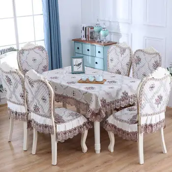 

High-grade Tablecloth Beige Blue Dinning Table Cover With Lace Rectangular Tea Table Cloth Universal Size 130x180/150x200CM W