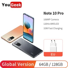 Global Version Xiaomi Redmi Note 10 Pro 108MP Quad Camera Snapdragon 732G 120Hz AMOLED DotDisplay Game Phone 33W Fast Charging