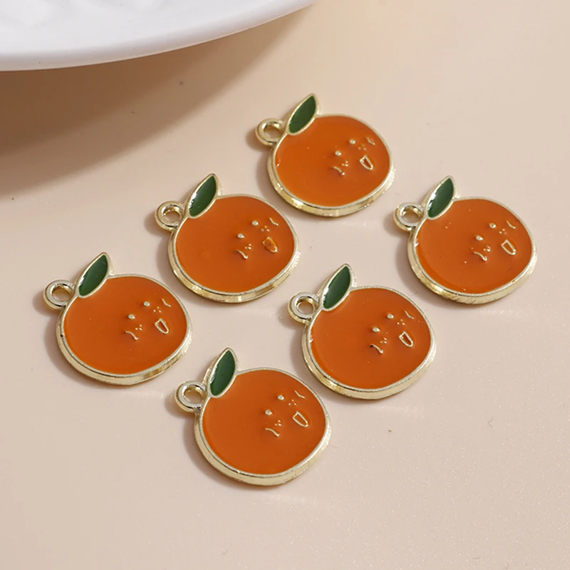 10pcs 14*16mm Enamel Mini Orange Charms for Jewelry Making Cute Girls