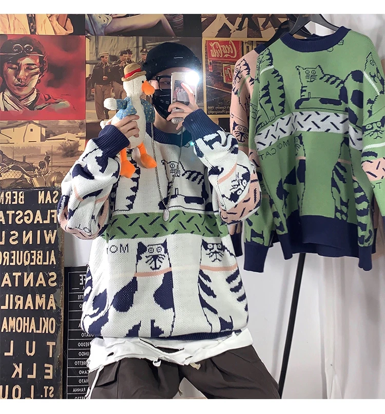 Privathinker мужские и женские утолщенные свитера с круглым вырезом и рисунком из мультфильма мужские s осень зима теплый вязаный свитер мужские свободные пуловеры