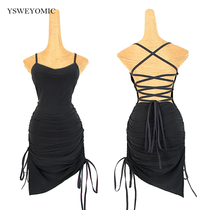 

Latin dance costume dance practice clothes suit feminine suspenders straps drawstring side split dress Dance Dress L292