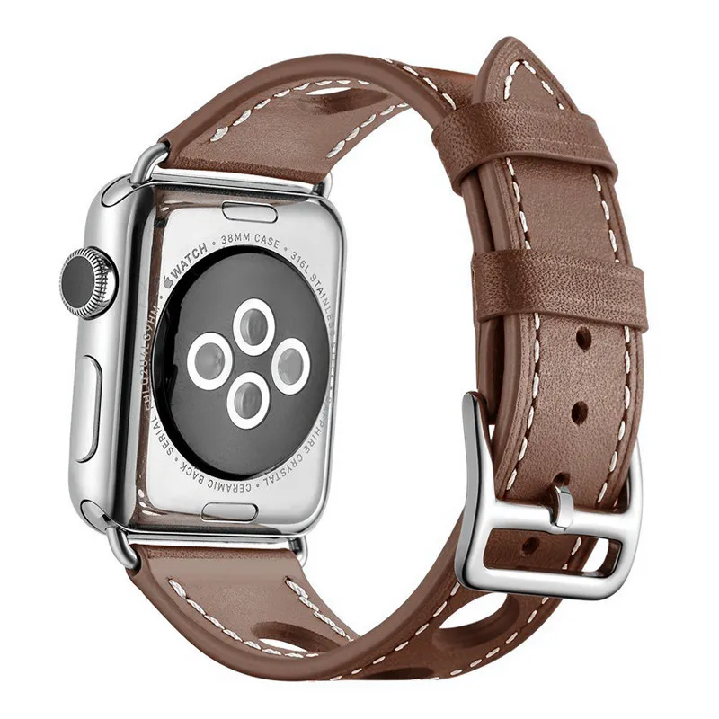 Браслет для Apple Watch 38 мм 42 мм 40 мм 44 мм ремешок с отверстиями из натуральной кожи для iWatch ремешок серии 1 2 3 4 ремешок - Цвет ремешка: Taupe