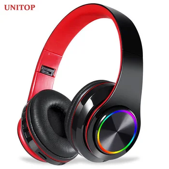 

UNITOP LED Colorful Breathing Lights Headset Portable Built-in FM Wireless Bluetooth Headphones With MIC Support TF Card Mp3