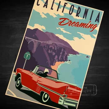 

California Driving Holiday Travel Vintage Retro Kraft Poster Decorative DIY Wall Canvas Sticker Home Bar Art Posters Decoration