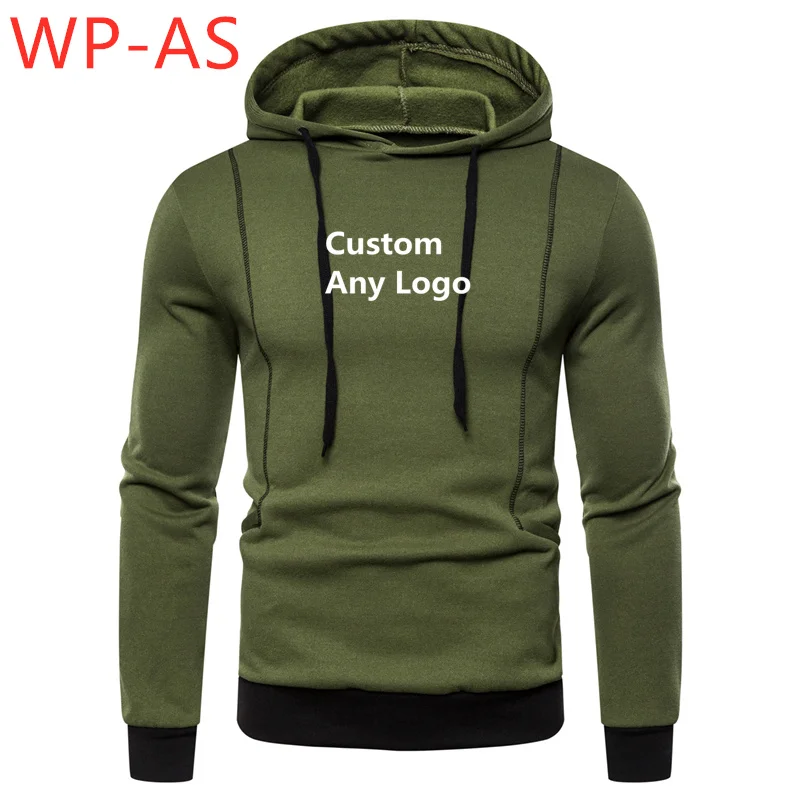 WP-AS, Мужская одноцветная толстовка с капюшоном, мужская верхняя одежда с рукавами lomg, куртка, толстовки в стиле хип-хоп Мужская толстовка, одежда для отдыха, уличная одежда - Цвет: Армейский зеленый