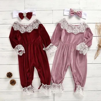 

Newborn Infant Baby Girl 2Pcs Warm Clothes Set Long Sleeve Romper Jumpsuit Headbands Lace Outfits Ruffles Baby 0-24M