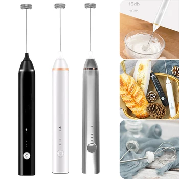 

USB Rechargeable Kitchen Mixer Milk Frother Portable Electric Stainless Steel 3 Speed Regulation Whisk Drink Mixer Coffee Egg