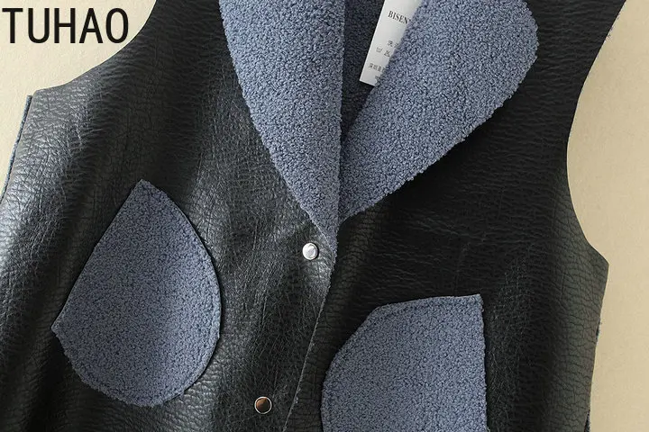 TUHAO 5XL 4XL размера плюс PU пальто Женская жилетка зимнее пальто из искусственной кожи ягненка кашемир без рукавов жилеты Женский жилет LZ74