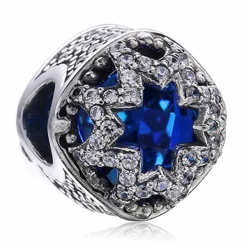

New 925 Sterling Silver Bead Charm Geometric Snowflake Glacial Beauty With Crystal Beads Fit Pandora Bracelet Diy Jewelry