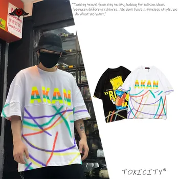 

2020 Harajuku Lover Boyfriend Gift Oversize T Shirt Men Streetwear Hip Hop Irregular Line Letter Graphic Tees Women Tops