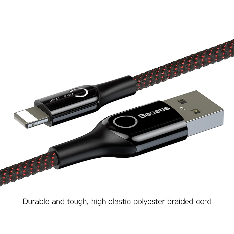 Светодиодный usb-кабель Baseus для iPhone XS Max, XR, X, 8, 7, 6, 6S Plus, SE, автоматическое отключение, 2.4A, кабель для быстрой зарядки, кабель для передачи данных