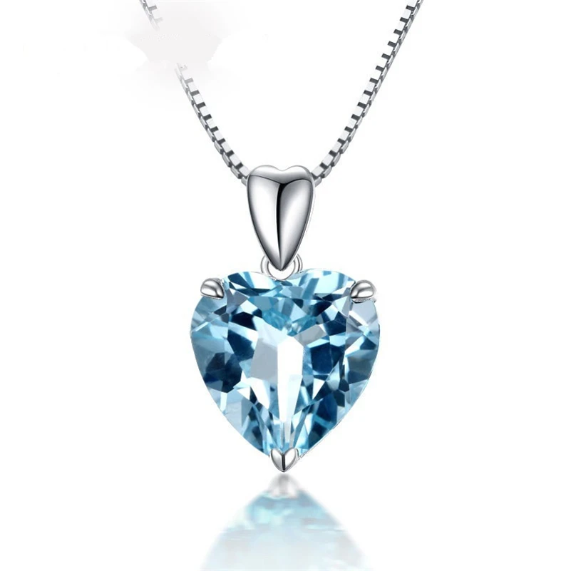 Natural Blue Topaz 100% S925 Sterling Silver 45cm Necklace Pendant for Women