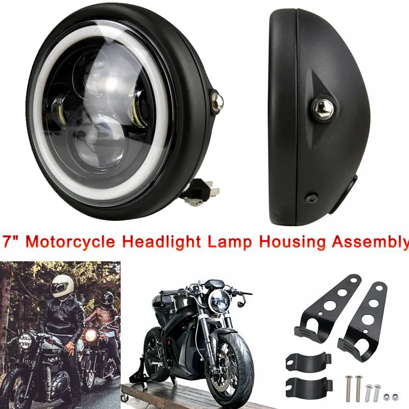 Headlight クロムオートバイ7 "ヘッドライトバケットシェルランプサイドマウントハウジングブラケット Chrome