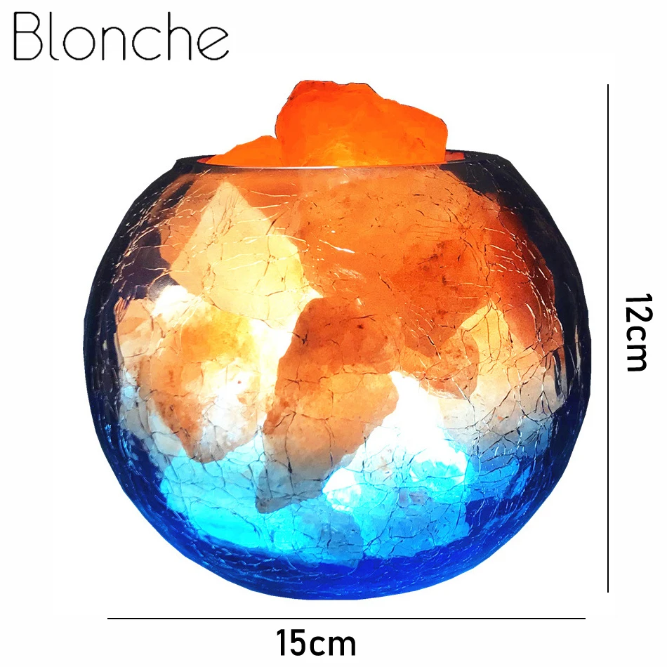 Blonche USB Настольный светильник, Хрустальная лава лампа, Гималайская натуральная светодиодная соляная лампа для домашнего декора, прикроватная тумбочка для спальни, круглые стеклянные светильники