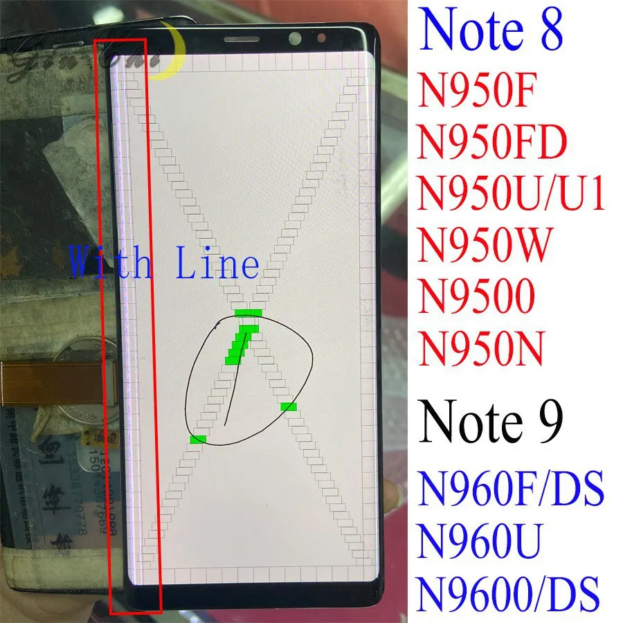 ЖК-дисплей для Samsung Note 8 сенсорный N950 Note8 ленты мобильный телефон дефектный экран |