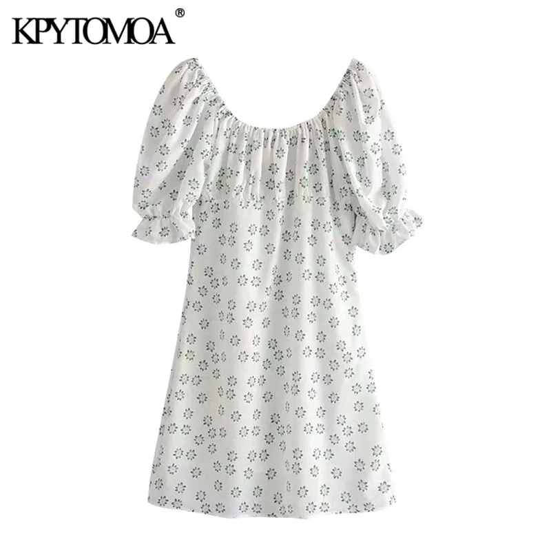 KPYTOMOA Women 2020 Chic Fashion Floral Print Pleated Mini Dress Vintage Square Collar Puff Sleeve Female Dresses Vestidos KPYTOMOA Women 2020 Chic Fashion Floral Print Pleated Mini Dress Vintage Square Collar Puff Sleeve Female Dresses Vestidos