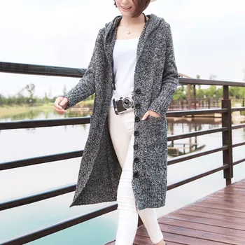 

Autumn Winter Women Single Breasted Sweater Casual Long Sleeve Knitting Cardigan Solid Color Female Hooded Sweaters Coat