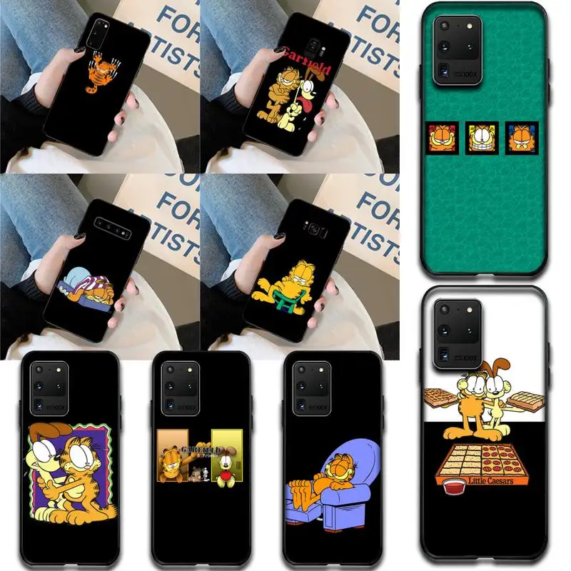 

HPCHCJHM Cartoon Garfield Cat TPU black Phone Case Cover Hull for Samsung S20 plus Ultra S6 S7 edge S8 S9 plus S10 5G