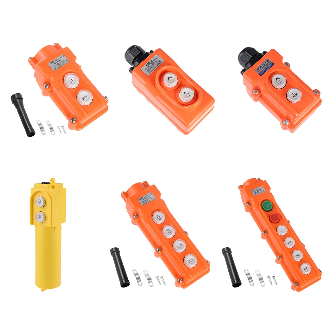 

uxcell 1pc Push Button Switch 2-6 Ways Rainproof Ideal Pendant Control Station for Hoist and Crane Orange Momentary Metal