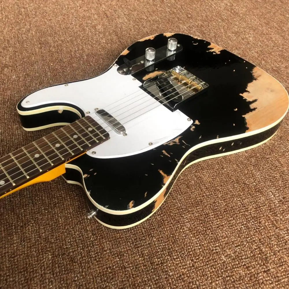 Классическая 6 струн электрогитара, палисандр гриф gitaar relics by hands. Черная гитара ra