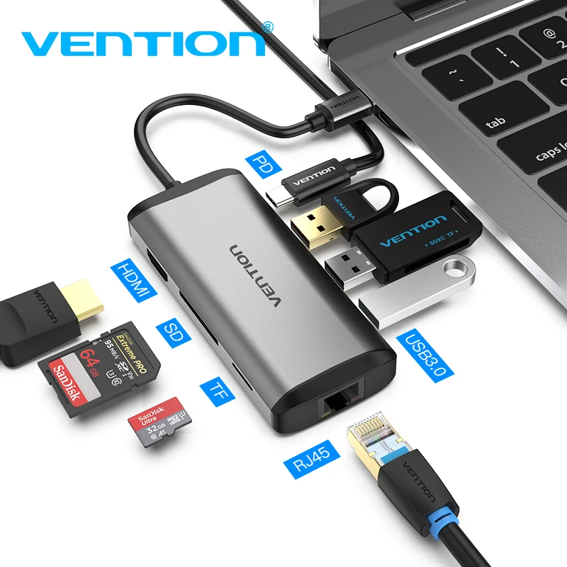 Vention USB C концентратор док-станция все в одном type C к Мульти USB 3,0 HDMI адаптер для MacBook Pro 13 Air USB-C 3,1 разветвитель порт type-C концентратор