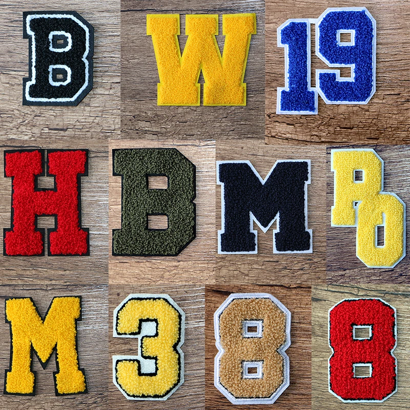 

Red Yellow Green Letters Number Chenille Icon Towel Embroidered Applique Patches For Clothes DIY Iron on Badges on the Backpack