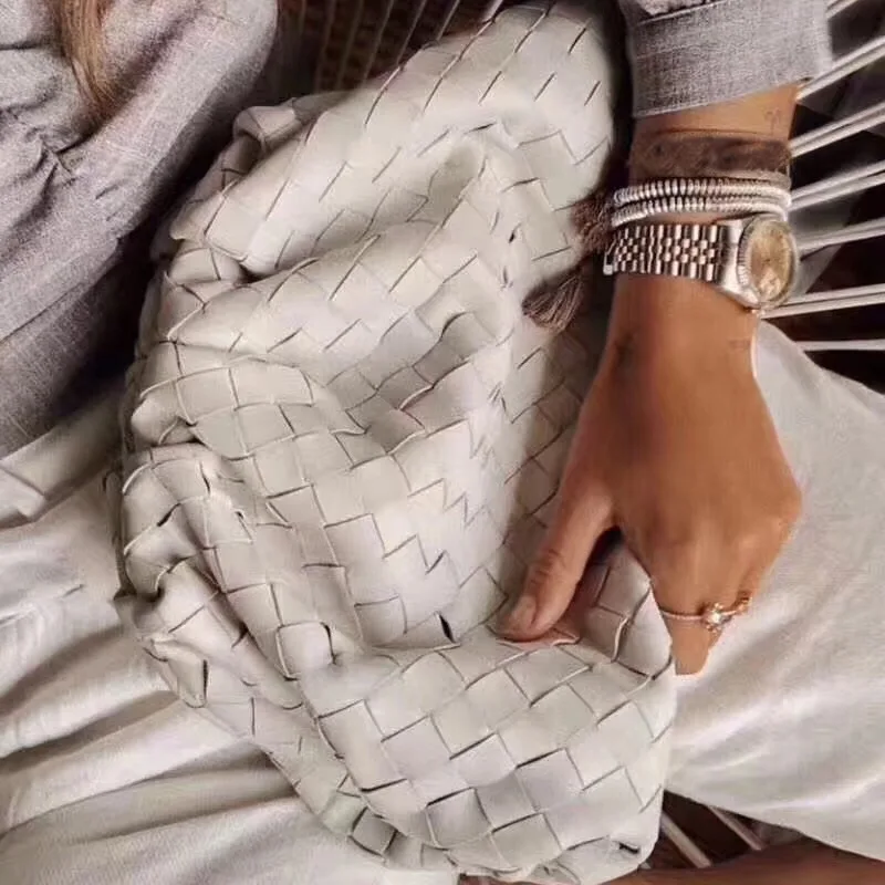 

2019 New High Quality Cow Leather Shoulder Bag Women Woven Dumplings Package Ladies Personality Large Capacity Knitting Handbags