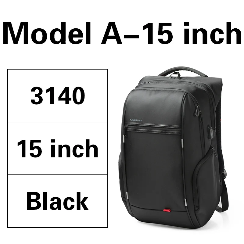 KINGSONS, новинка, мужской, женский, 12, 13, 14, 15, 17 дюймов, модный рюкзак для ноутбука, износостойкий, для бизнеса, отдыха, путешествий, студенческий рюкзак - Цвет: Model-A-15inch black