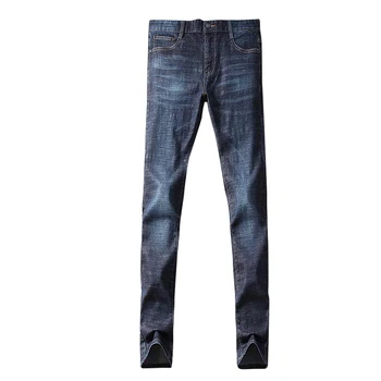 

skull pp German Original four season Jeans Popular embroidered leather label casual slim blue elastic pants mid waist