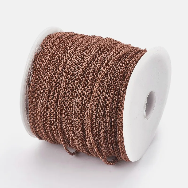 

100m/Roll 2x1mm Iron Red Copper Color Rolo Unwelded Cross Chains with Spool Lead Free and Nickel Free Chain DIY Jewelry Making