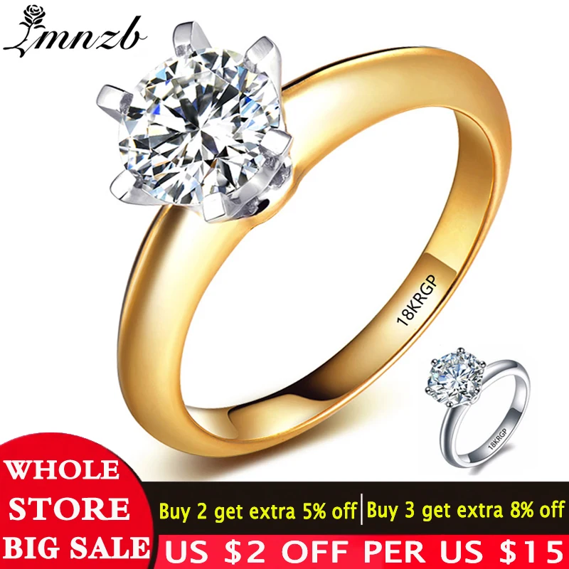 

Big 95% Off! LMNZB 100% Pure Original Gold Filled Ring Natural 2 Carat White Solitaire Cubic Zircon Wedding Ring for Women LM168