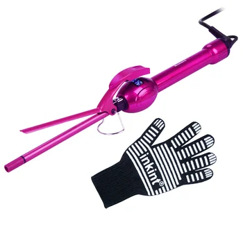 

LCD Display Curling Iron Professional Hair Curler Rotation Curl Wand Stick Roller Magic Ceramic Hairdressing Styling Tool+Glove