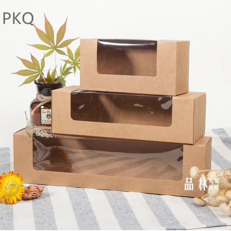 

Wholesale Cupcake Box with PVC window Dessert Mousse Packaging Box Small/Large Kraft Gift Cake Boxes Craft Macarons Box 50pcs
