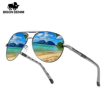 

BISON DENIM Fashion Designer Men Sunglasses Polarized UV400 Mirror Alloy Frame Sun Glasses Summer Spring Eyewear For Men Y9548