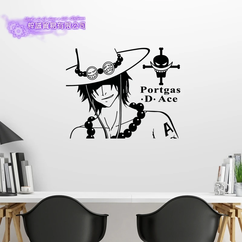 DCTAL ONE PIECE Ace Decal Japanese Cartoon Wall Sticker Vinyl Decal Decor Home Decorative Decoration